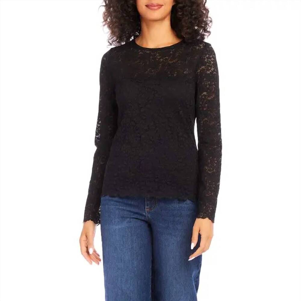 NEW KAREN KANE long sleeve lace top in charcoal